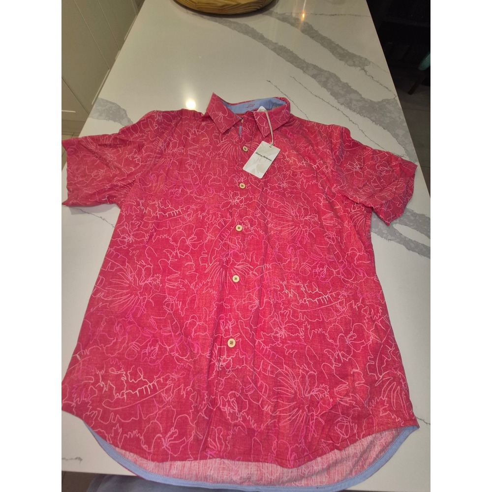Tommy Bahama Mens Between The Vines Carmine Pink Floral Shirt ST326316 Large NWT